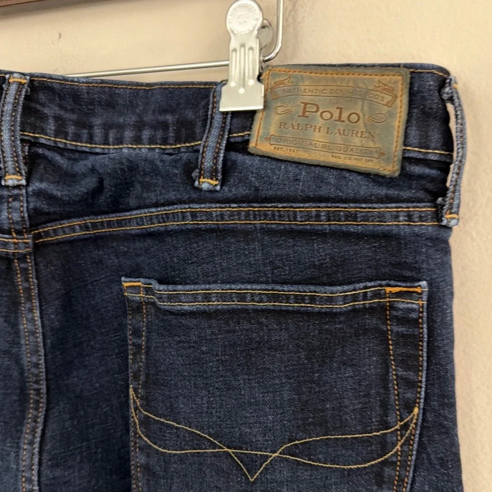 Polo Ralph Lauren Varick Slim Straight Jeans Mens 38x31 Dark Indigo Blue Stretch